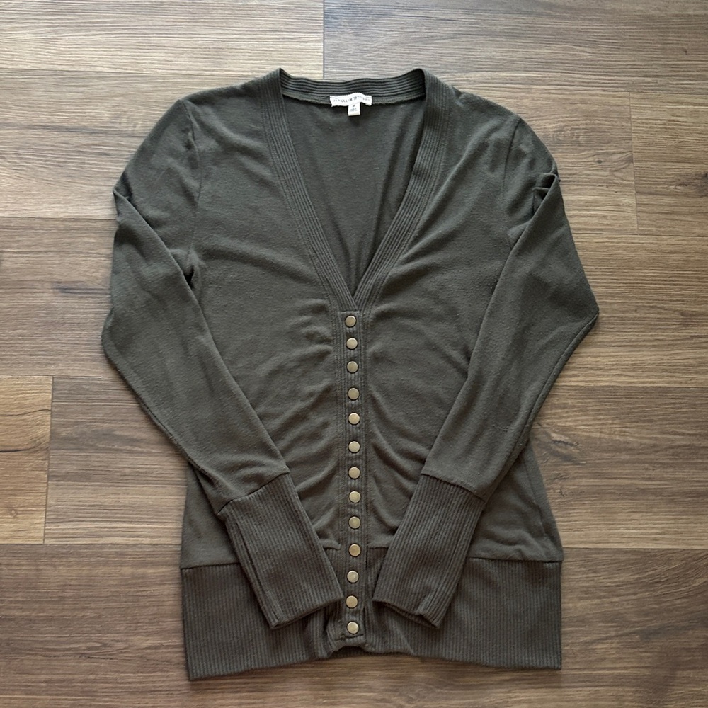 Zenana Outfitters Olive Button-Front V-Neck Cardigan